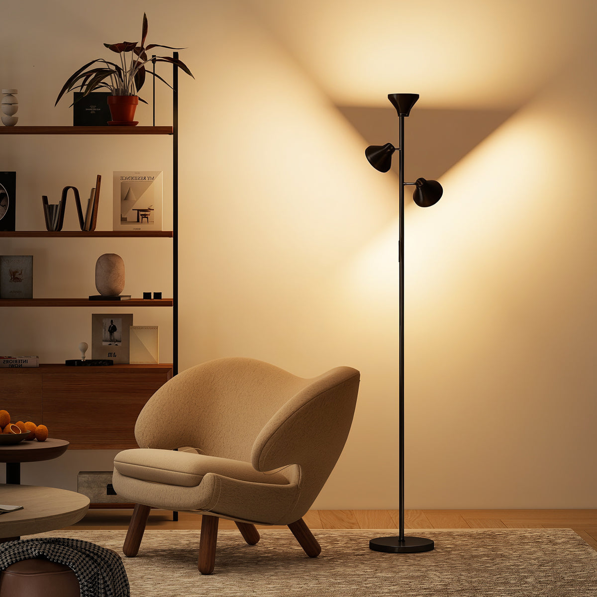 Lampadaire LED lampadaires sur pied salon dimmable 2700K-6000K 4150 lm 3 têtes rotatives Ø 25 x 170 cm noir-1