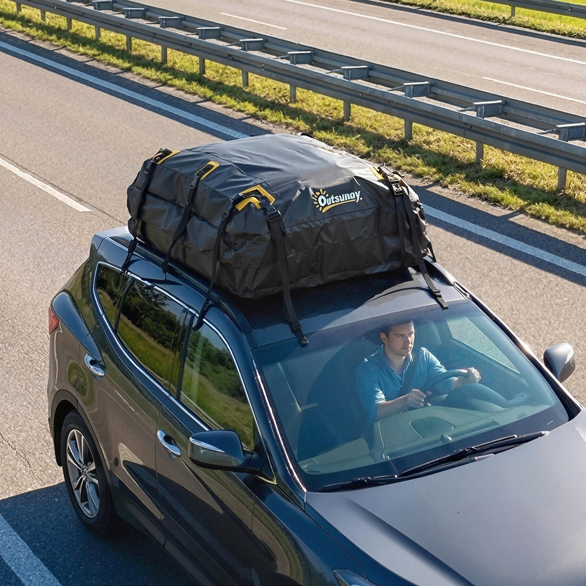 Sac de Toit Voiture Étanche Coffre de Toit Souple Universel 10 Sangles et Cadenas Auto SUV et Camping en Famille Noir-8