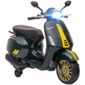 Scooter électrique enfant Vespa 6 V dim. 107L x 47l x 73H cm Musique MP3 Port USB Phare 2 roues d'entraînement - Vert-0