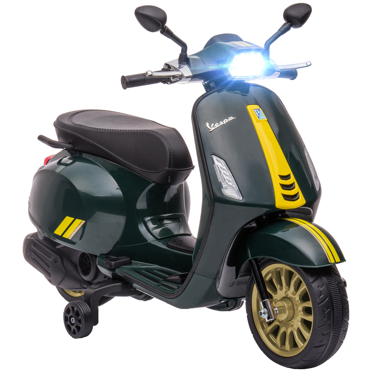 Scooter électrique enfant Vespa 6 V dim. 107L x 47l x 73H cm Musique MP3 Port USB Phare 2 roues d'entraînement - Vert-0