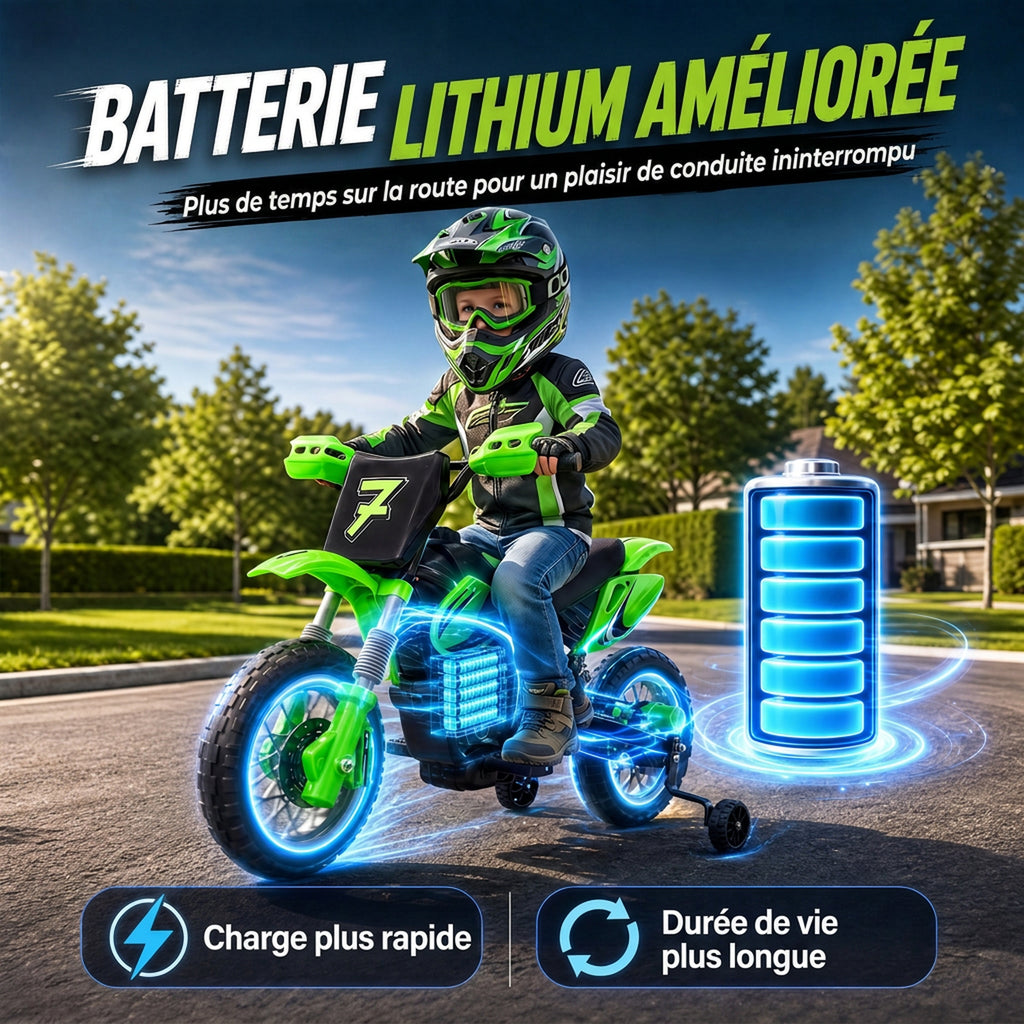 Moto Électrique Enfants 12 V, Vitesse Max 3 Km/h, Batterie au Lithium, Double Moteur, Suspension Arrière, Vert-6