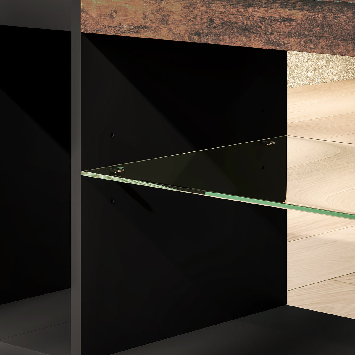Meuble TV avec lumières LED et télécommande, étagères et compartiments ouvert, 140x35x47cm, marron-8