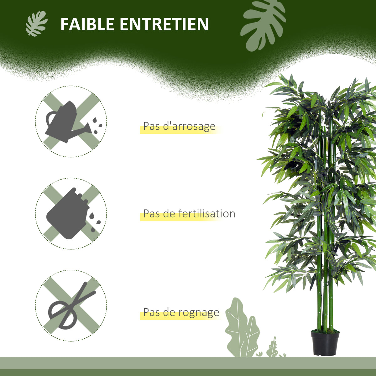 Lot de 2 Bambous Artificiel XXL 1,80H m arbre artificiel 1105 Feuilles denses réalistes Pot Inclus Noir Vert-5
