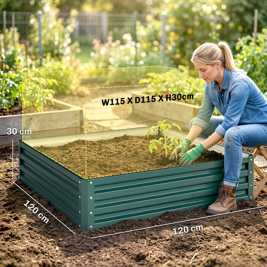 Carré potager de jardin tôle d'acier ondulée 120 x 120 x 30 cm vert foncé-2