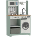 Cuisine enfant jouet d'imitation, dinette enfant avec cuisinière, évier, micro-ondes, 5 accessoires, vert-0