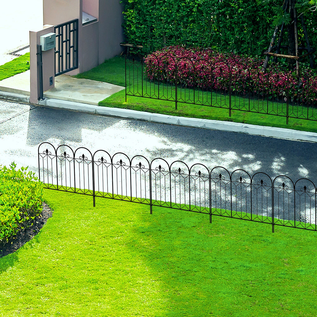 Lot de 5 clôtures de jardin décoratives en métal avec ornements 305 x 79,5 cm noir-6