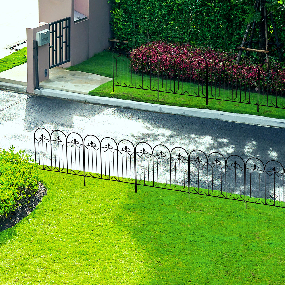 Lot de 5 clôtures de jardin décoratives en métal avec ornements 305 x 79,5 cm noir-6