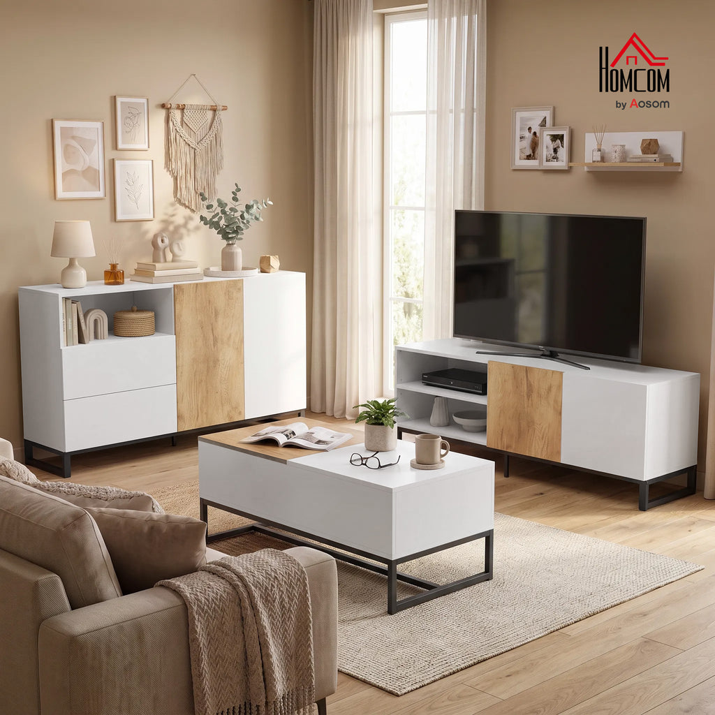 Table Basse Extensible avec Plateau Coulissant, Table de Salon avec Rangement Caché et Pieds en Acier, Blanc-7