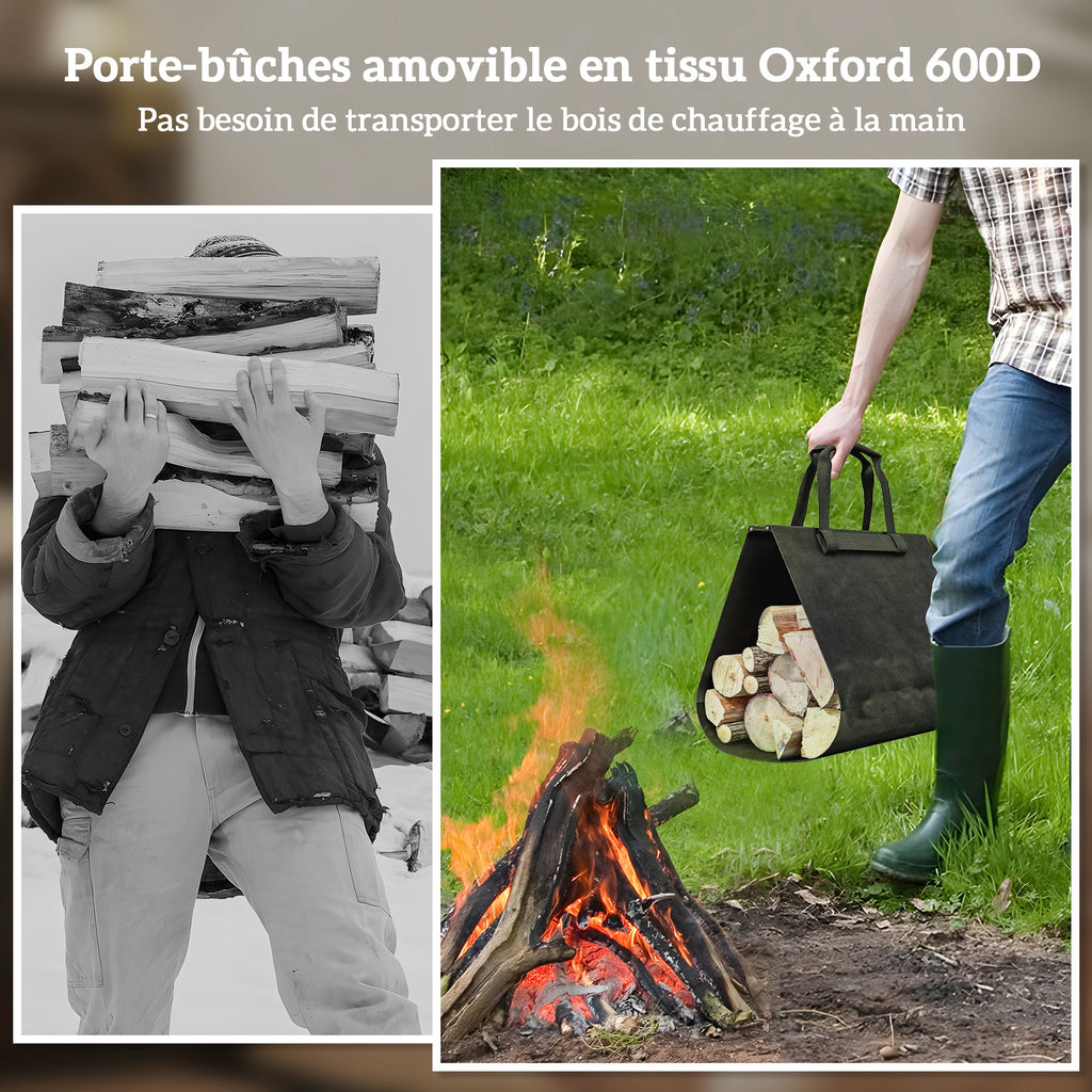 Porte-bûches, range-bûches, avec transporteur amovible, intérieure, 49l x 34P x 44H cm, métal, noir-4