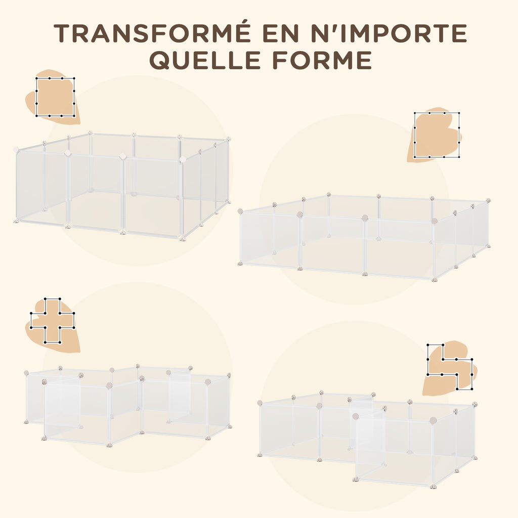 Enclos parc modulable pour petits animaux 12 panneaux pour chiot, cochon 105 x 105 x 45 cm blanc-6