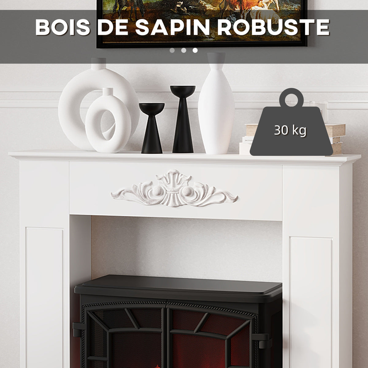Manteau de cheminée encadrement cadre décoratif pour cheminée électrique 101 x 19 x 100 cm bois blanc-4