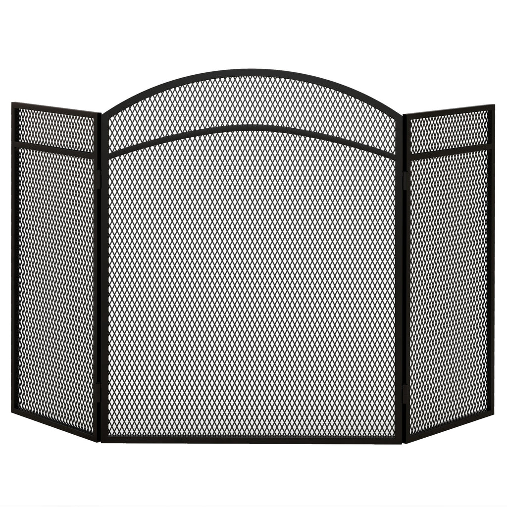 Pare-feu cheminée pliable 3 panneaux pare-étincelles cheminée avec motif en en chevron 96l x 1P x 60H cm métal noir-0