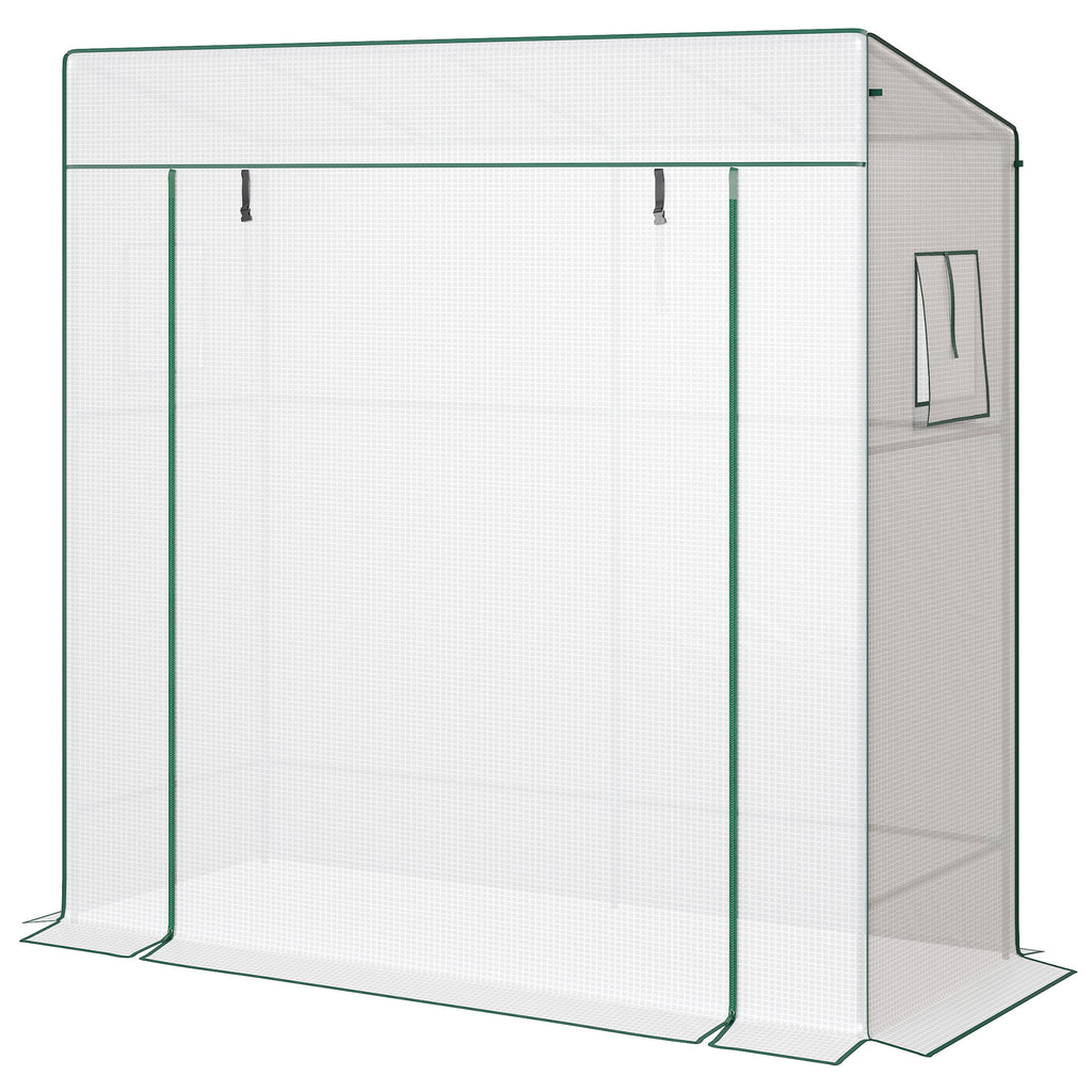 Serre de jardin murale adossée avec 1 porte enroulable, bâche PE renforcée, 2 fenêtres, dim. 196L x 77l x 197/178H cm-9