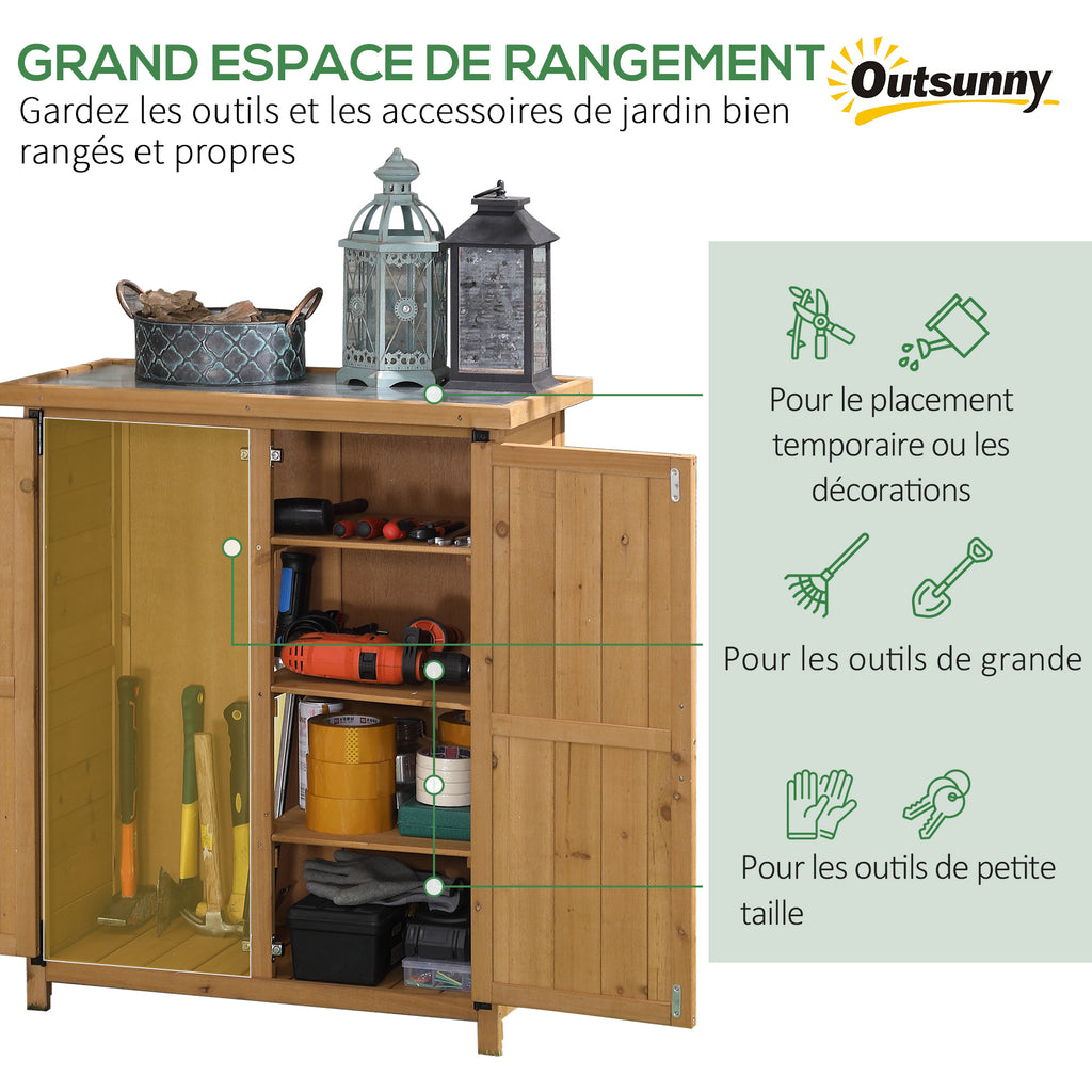Abri de jardin armoire de jardin 3 étagères 2 portes toit en tôle galvanisé étanche bois sapin 75 x 40 x 90 cm jaune-3