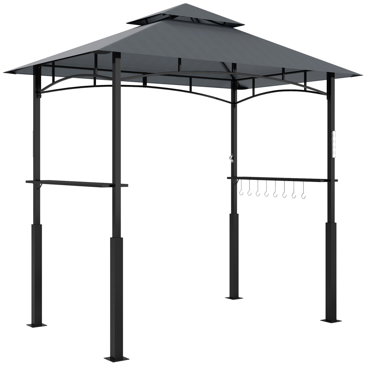 Tonnelle de barbecue à deux niveaux auvent de réception pour jardin avec lumière LED 243 x 148 x 248 cm gris foncé-0