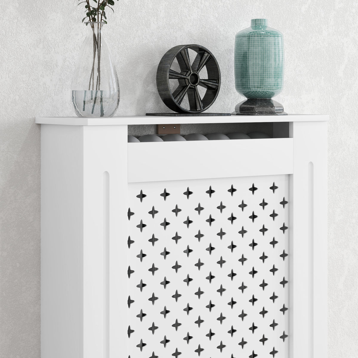 Couvercle de radiateur cache radiateur grille croisée pour salon chambre à coucher en bois 78l x 19P x 82H cm blanc-8