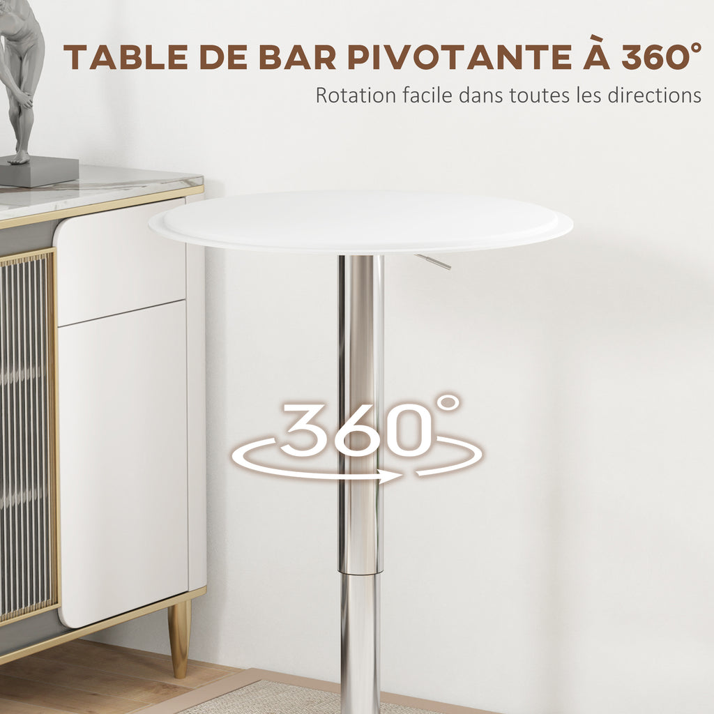 Table de Bar Table Bistro Mange-debout Hauteur réglable 67-93 cm Ø 63 cm Plateau pivotant 360° métal blanc-4