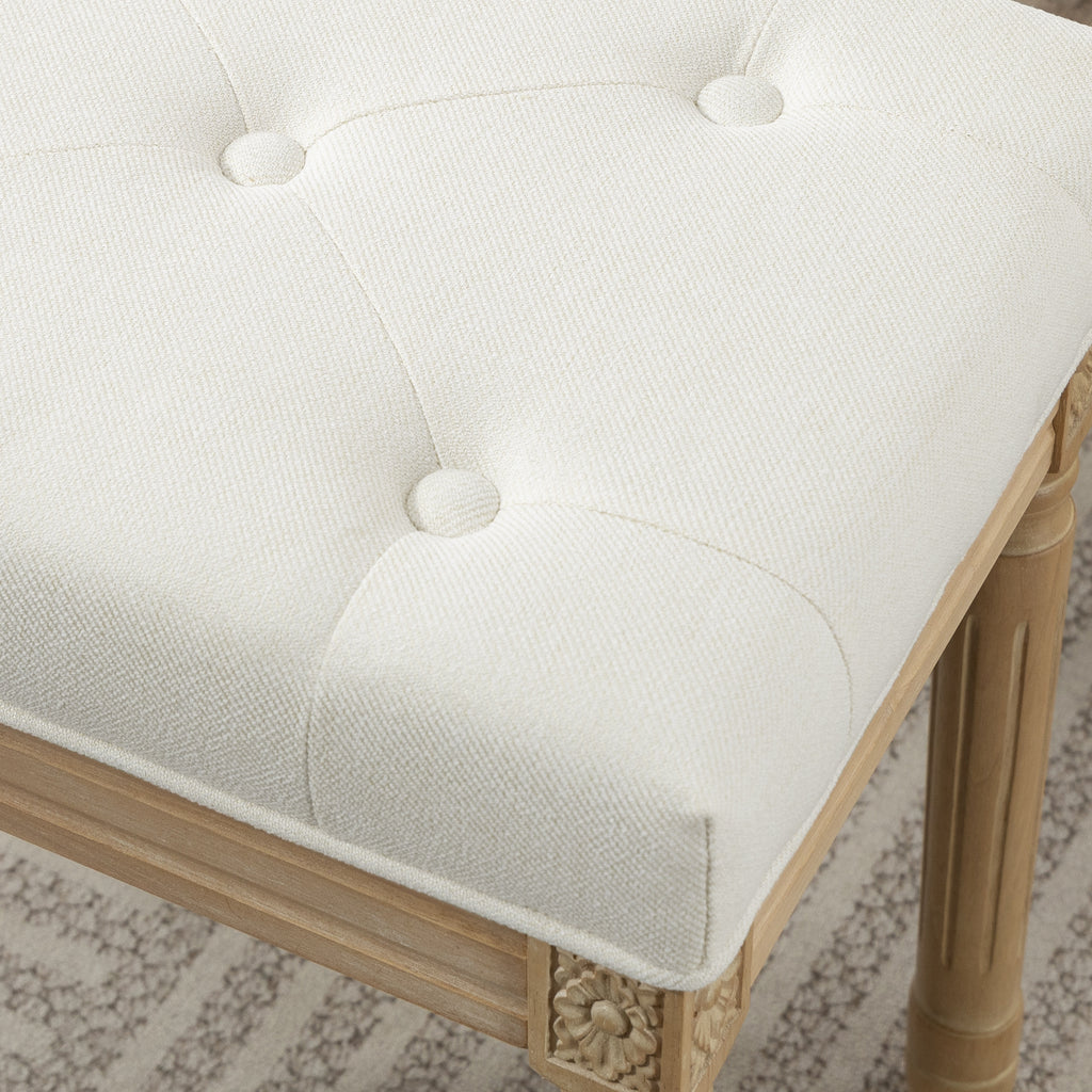 Repose pied salon, ottoman, siège rembourré en tissu aspect lin avec pieds en bois d'hévéa, 42 x 32 x 46,5 cm, beige-8