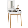 Coiffeuse avec miroir table de maquillage style moderne - 2 tiroirs, miroir rabattable pour chambre à coucher, salon, 60 x 50 x 85,5 cm blanc-0