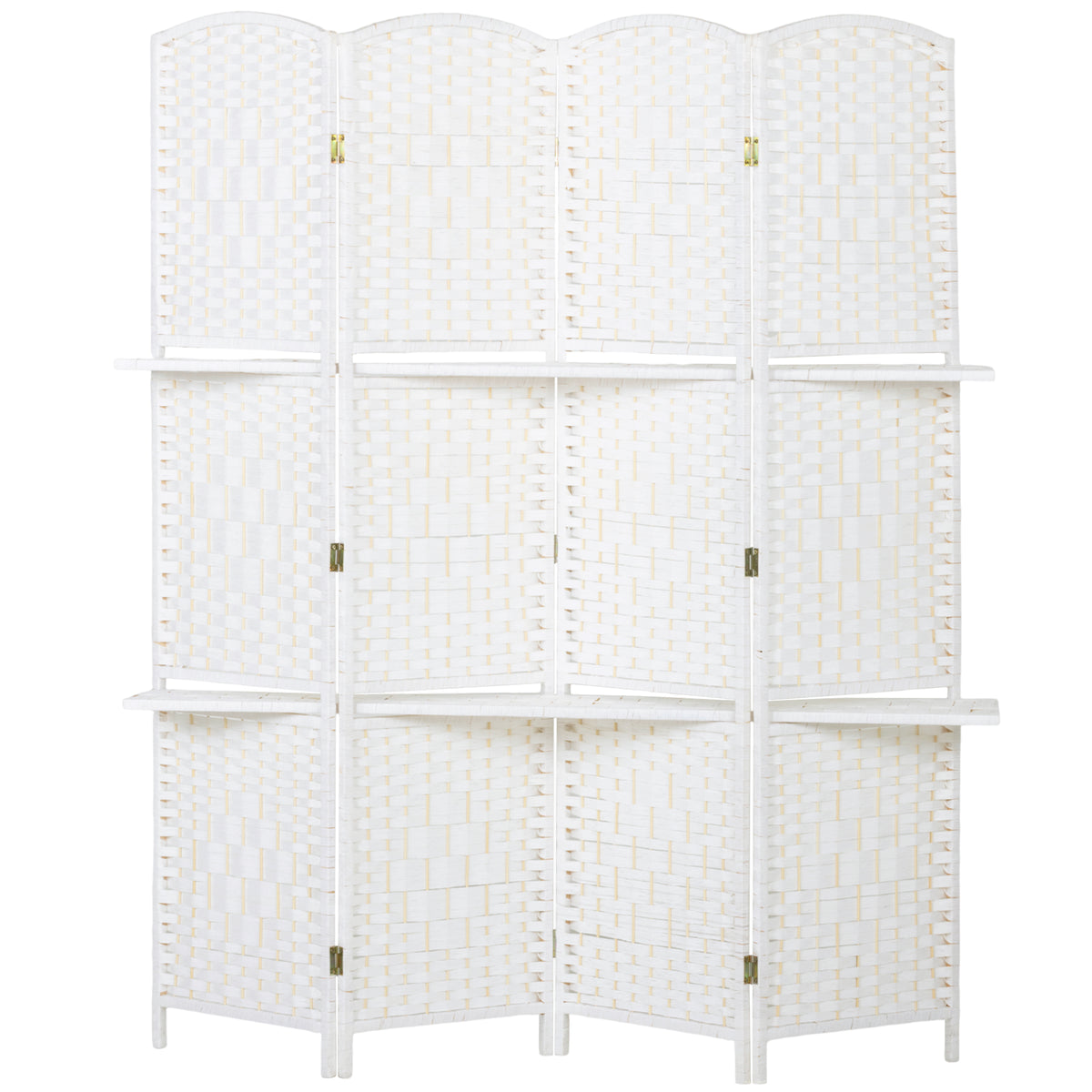 Paravent séparateur de pièce 4 panneaux 160 x170 cm avec 2 étagères, pliable, en bois-0