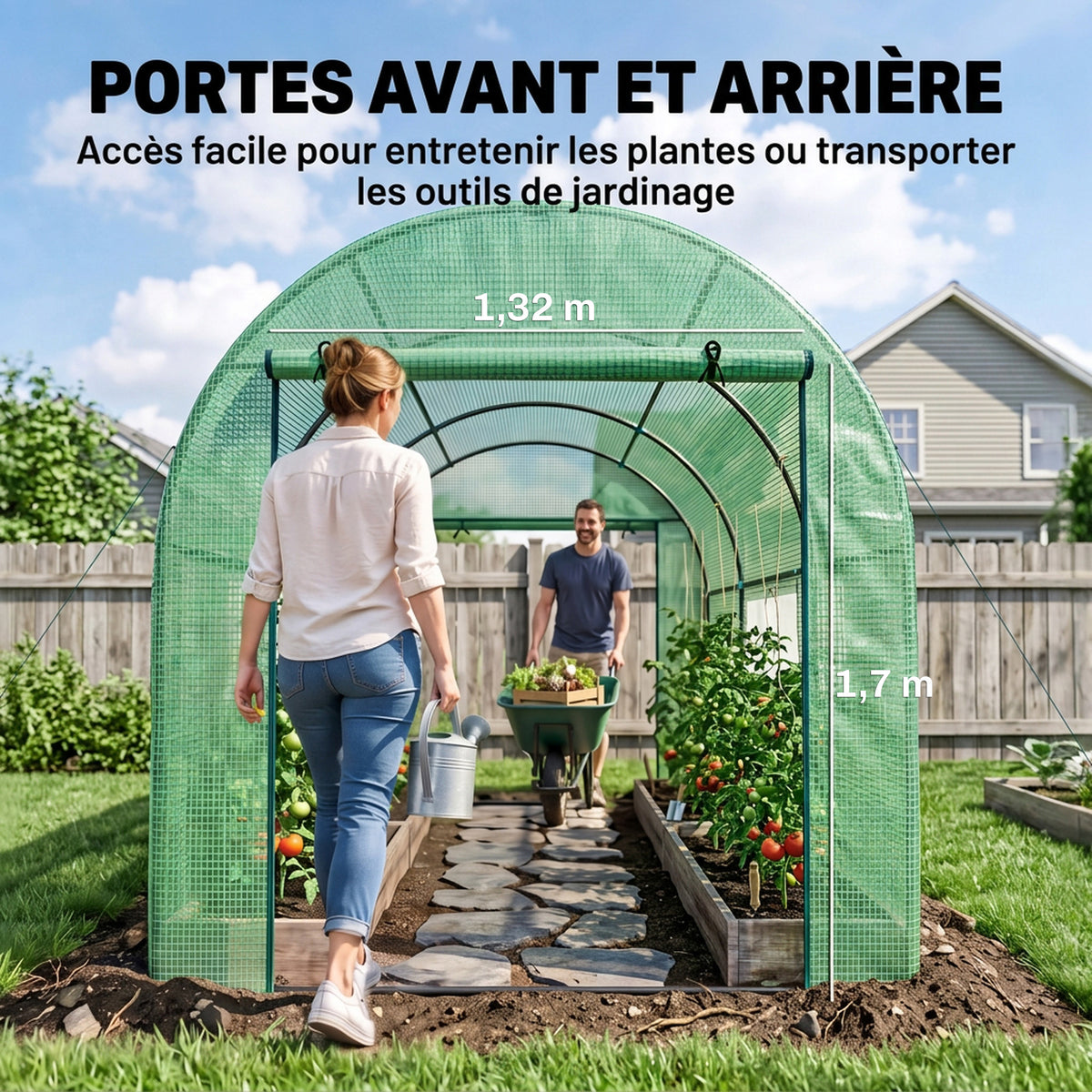 Serre de jardin serre tunnel de jardin 6m² PE Haute densité 135 g/m², avec 2 portes zippées 300 x 200 x 200 cm, vert-4
