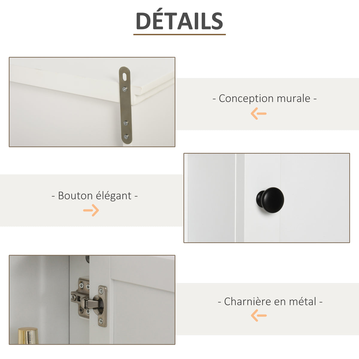 Armoire Murale de Salle de Bain Meuble Suspendu WC Placard 1 Porte 3 niches dim. 53L x 14,5l x 50,5H cm en bois Blanc-4