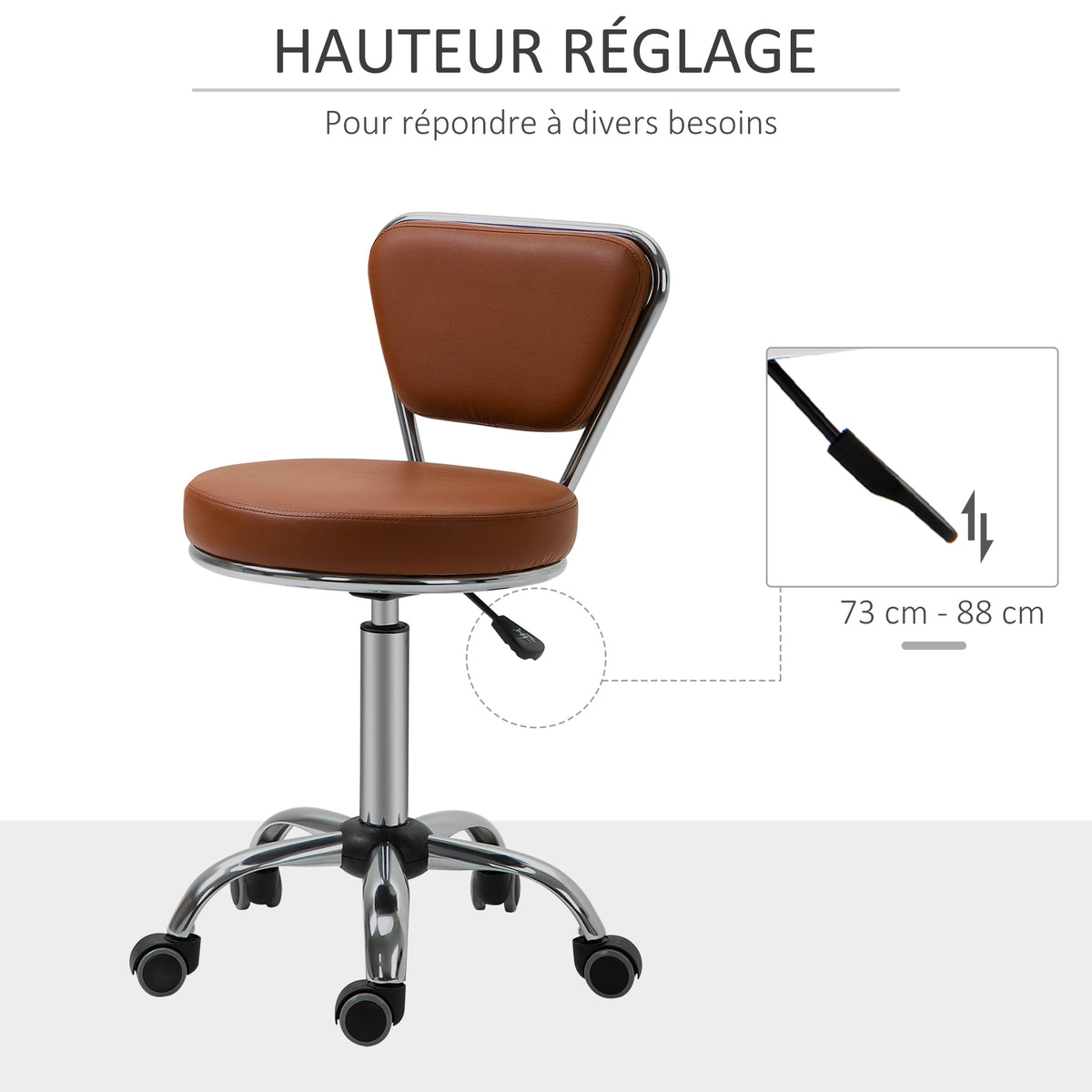 Tabouret de massage Vintage - tabouret de travail pivotant 360° - hauteur assise réglable 49-64 cm - revêtement-3