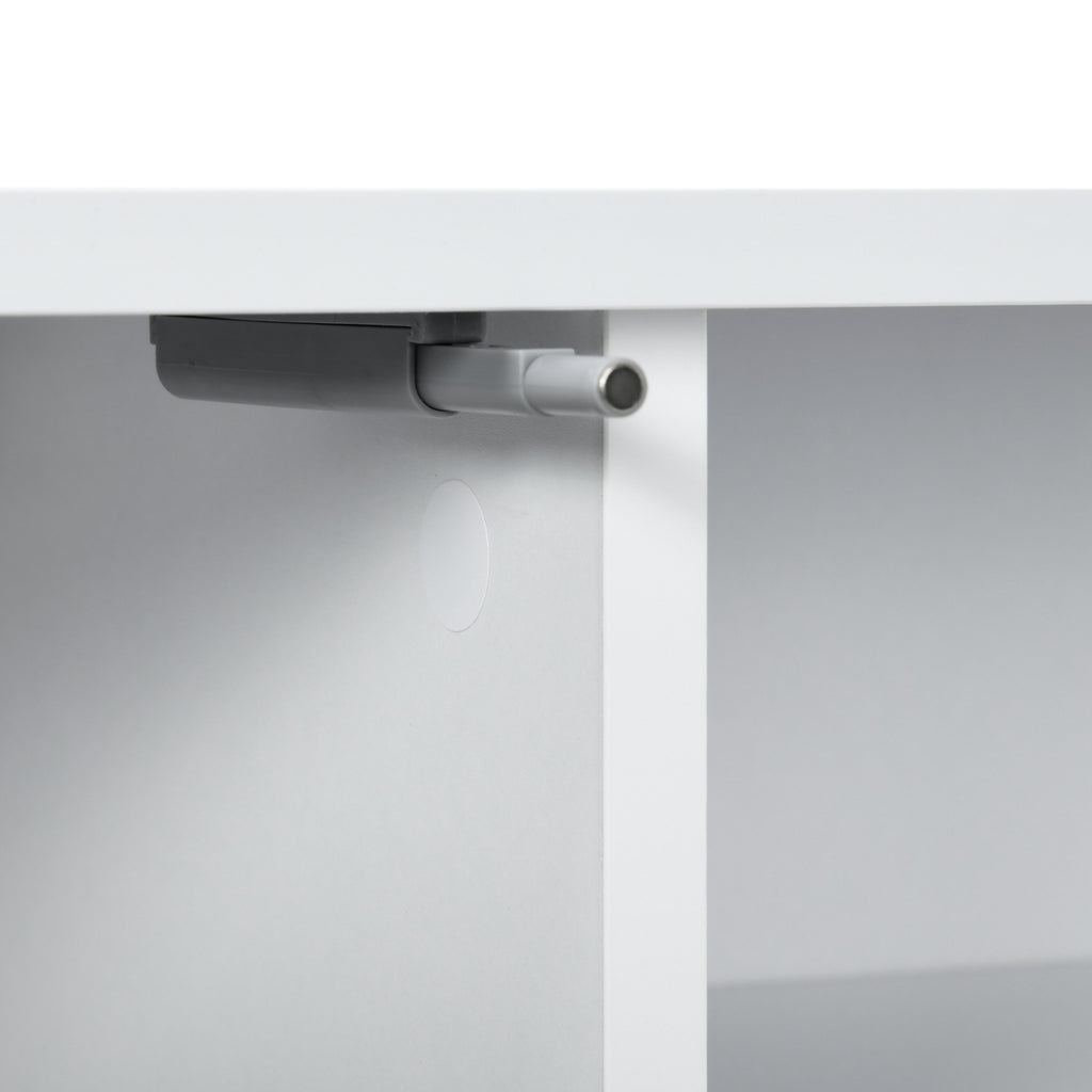 Meuble banc TV mural suspendu style contemporain 2 placards 2 niches centrales et 2 passe-câbles 140 x 30 x 30 cm blanc-8