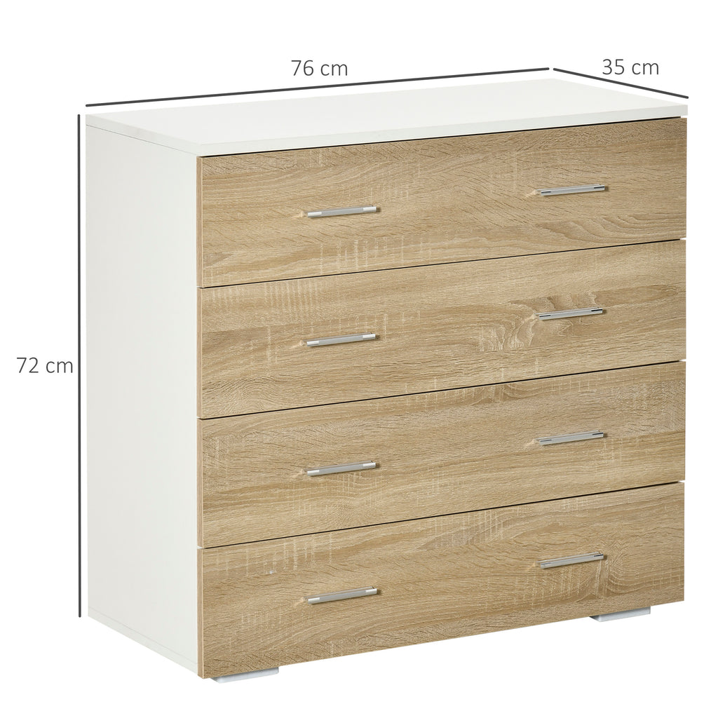 Commode Meuble de Rangement Style Contemporain 4 tiroirs 76 x 35 x 72 cm Blanc et Couleur Bois-2