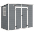 Abri de jardin extérieur 2,4 x 1,3 m, en résine avec plancher, fenêtre, portes verrouillables et aérations, gris-0