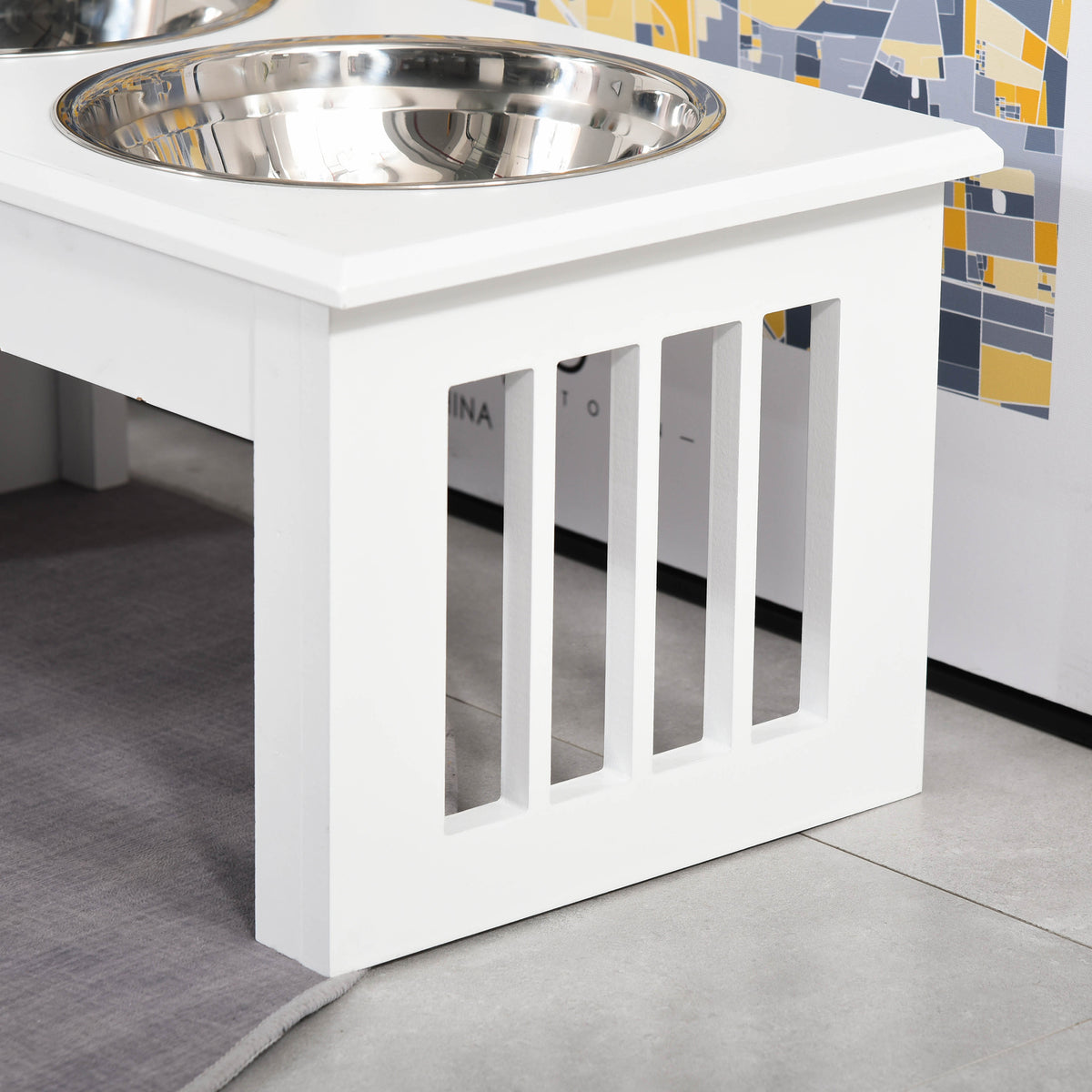 Gamelles chiens surélevées gamelle double chien chat Porte-gamelles surélevé dim. 44L x 24l x 15H cm 2 gamelles 0,9L acier inox. incluses bois blanc-8