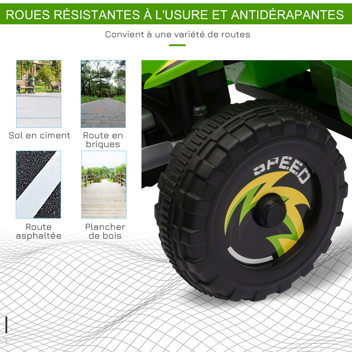 Quad électrique pour enfants 18-36 mois véhicule à batterie 6V avec marche avant et arrière 72 x 40 x 45,5 cm vert-5