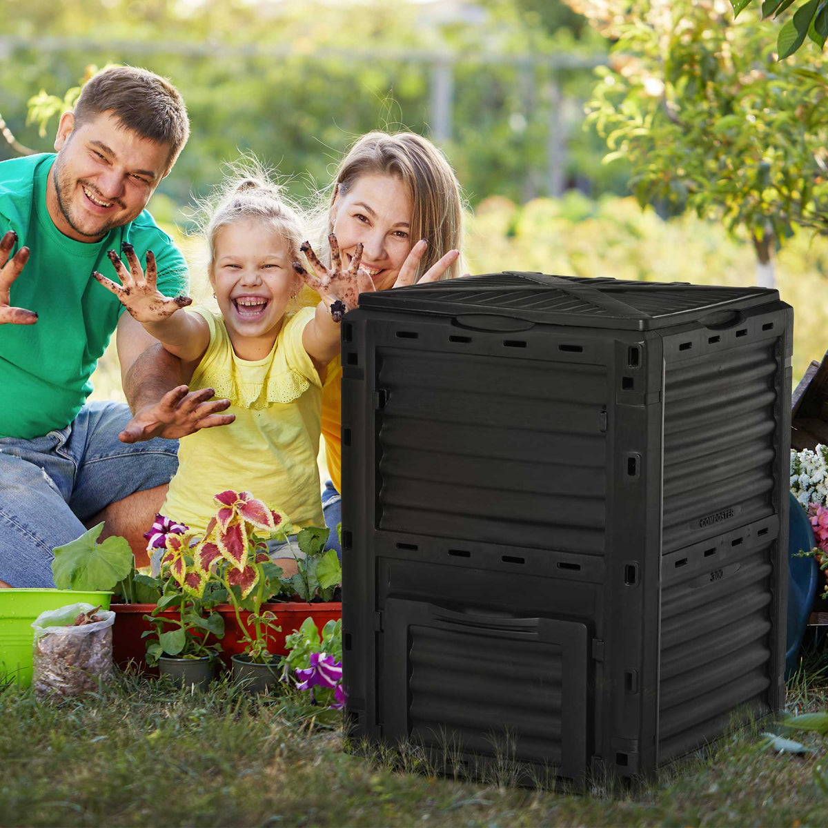 Composteur de jardin 300L bac composteur pour jardin en polypropylène 48 aérations 60,5 x 60,5 x 81,5 cm noir-9
