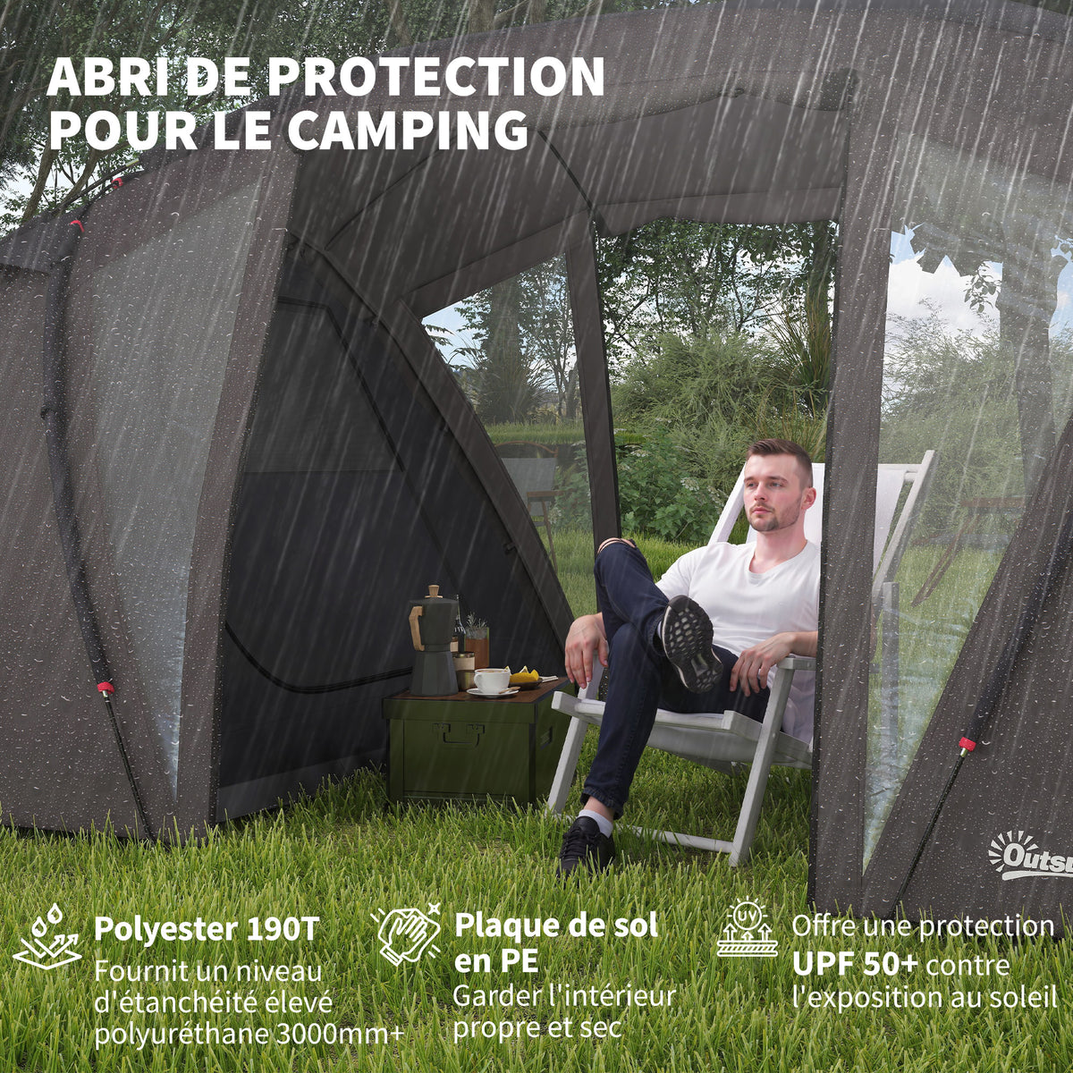 Tente de camping familiale pour 4-6 personnes, tente tunnel imperméable 3000 mm avec 2 portes, sac de transport, noir-4