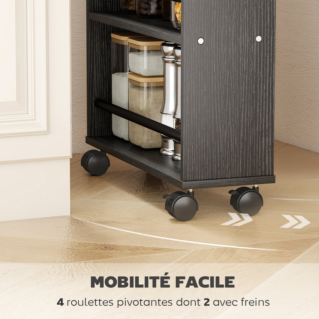 Chariot de rangement à 4 niveaux, desserte à roulettes avec poignées, desserte étroite, 45 x 15 x 91 cm, noir-4