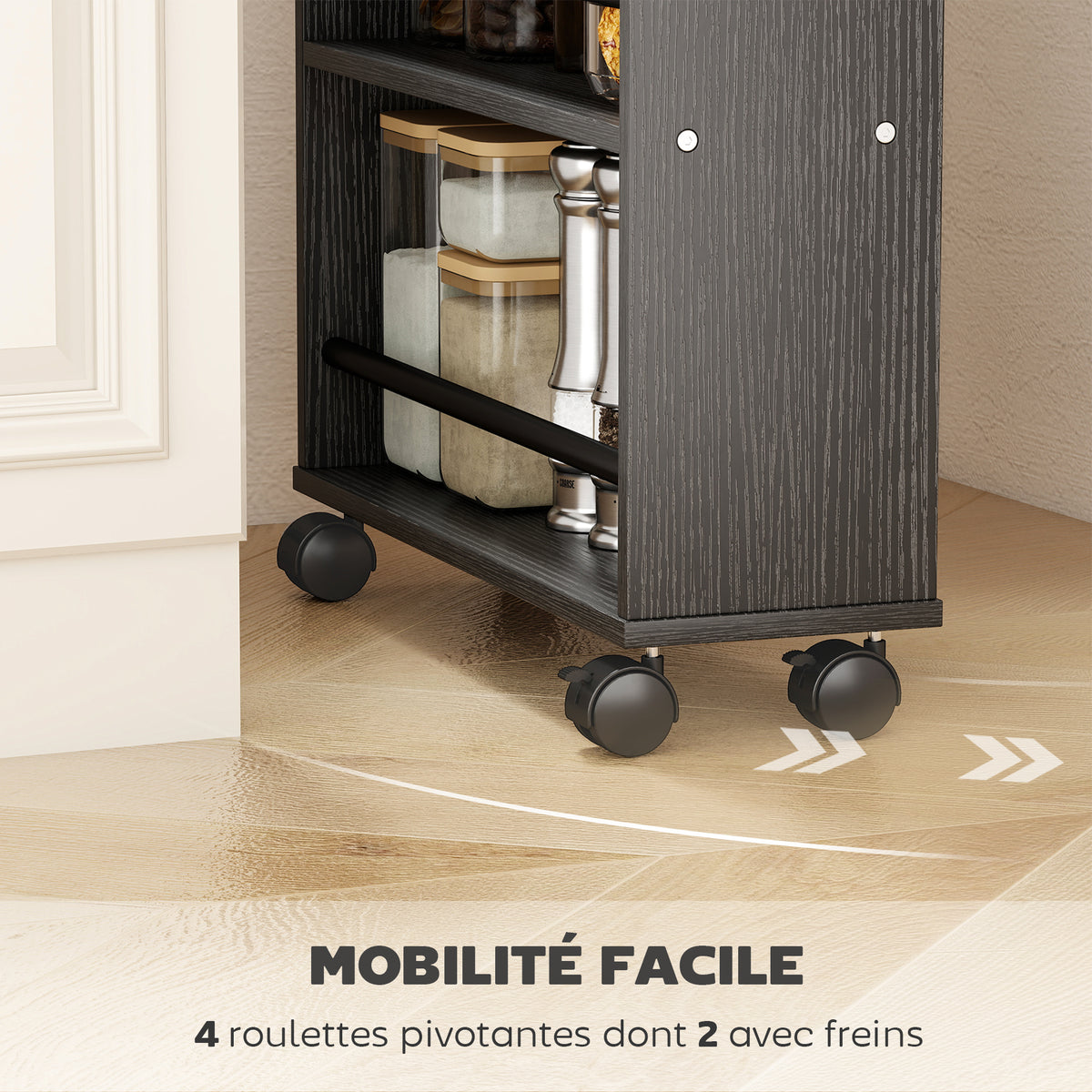 Chariot de rangement à 4 niveaux, desserte à roulettes avec poignées, desserte étroite, 45 x 15 x 91 cm, noir-4