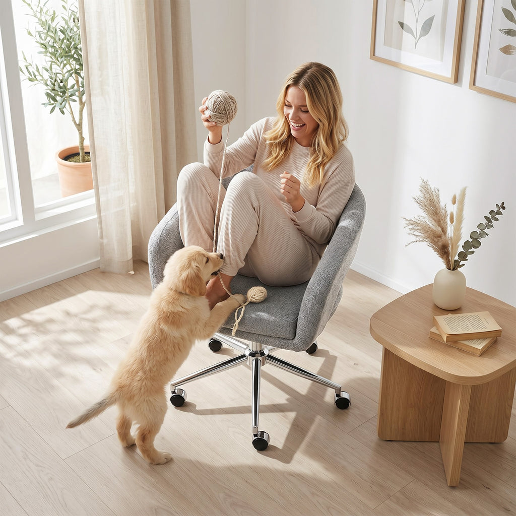 Chaise Bureau Ergonomique, Fauteuil de Bureau en Chenille avec Hauteur Réglable, Dossier Incurvé, Gris-8