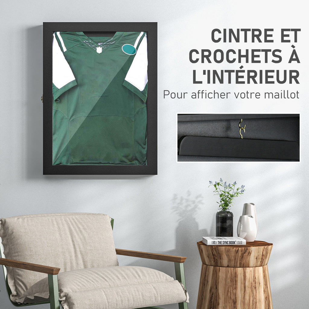 Frame box T-frame cadre pour maillot porte acrylique doublure interne feutre 60 x 6,5 x 80 cm noir-4
