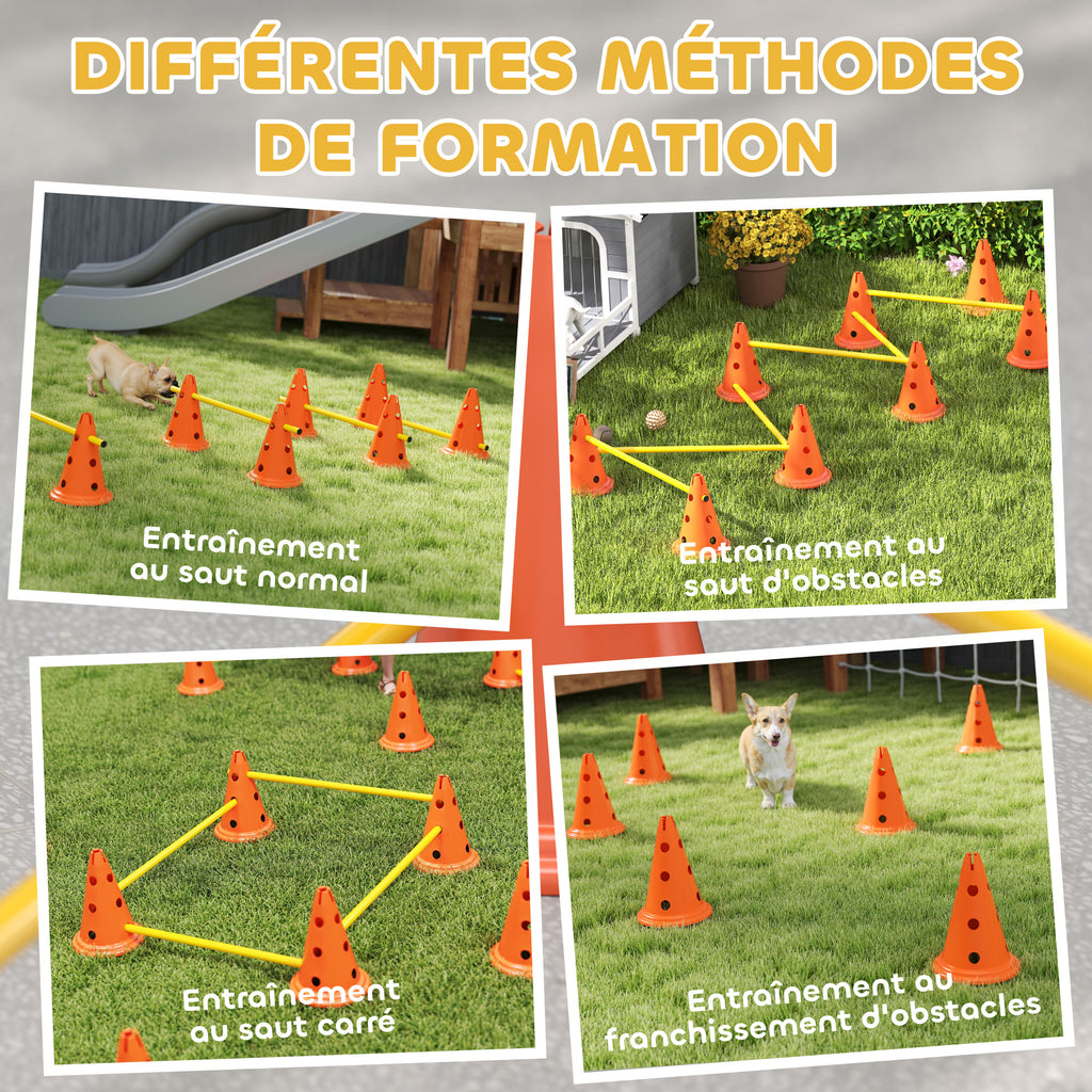 Ensemble d'Agilité pour Chien 6 Pièce, Parcours d'Obstacle hauteur réglable avec Sac de Transport, Orange-4