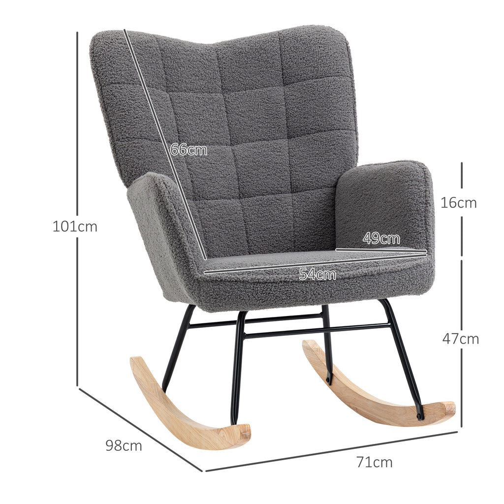 Fauteuil à bascule rocking chair revêtement effet laine bouclée, structure en acier 71 x 98 x 101 cm Gris foncé-2