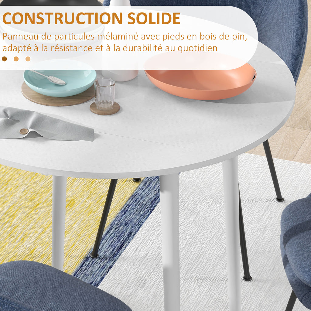 Table de salle à manger pliante 2 abattants, table ronde extensible pour 4 personnes, pieds en bois Ø 89 x 73,5 cm, blanc-5