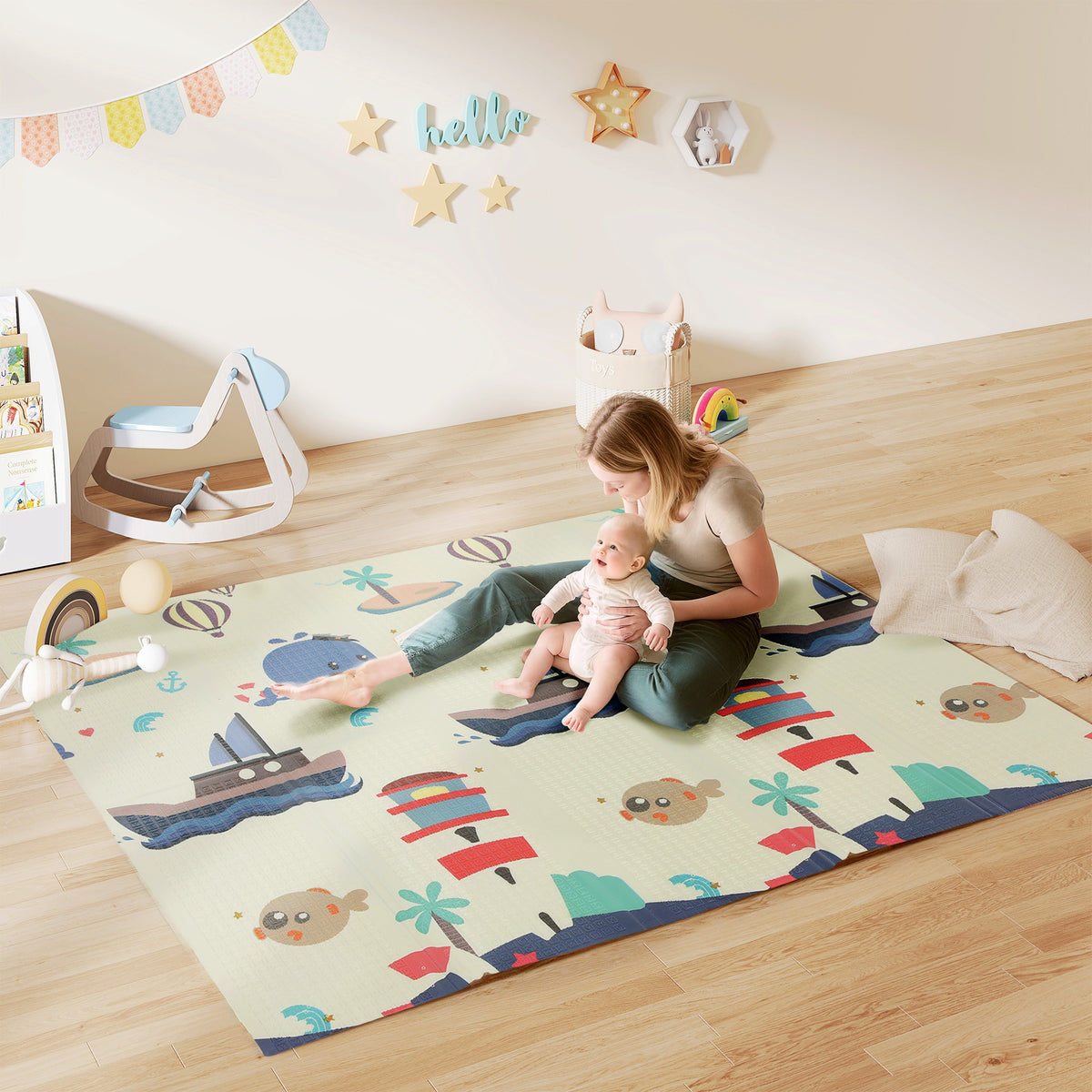 Tapis de jeu pour enfant bebe, tapis d'éveil bébé pliable épais réversible en mousse, 196 x 176 x 1,5 cm, multicolore-1