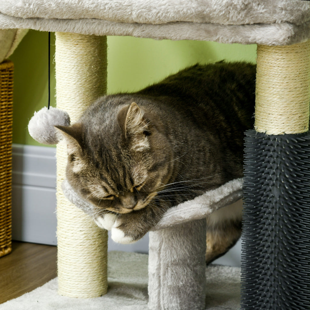 Petit arbre à chat arbre à grimper tour de jeux hauteur 48 cm poteau en sisal gris avec balle suspendue gris-8