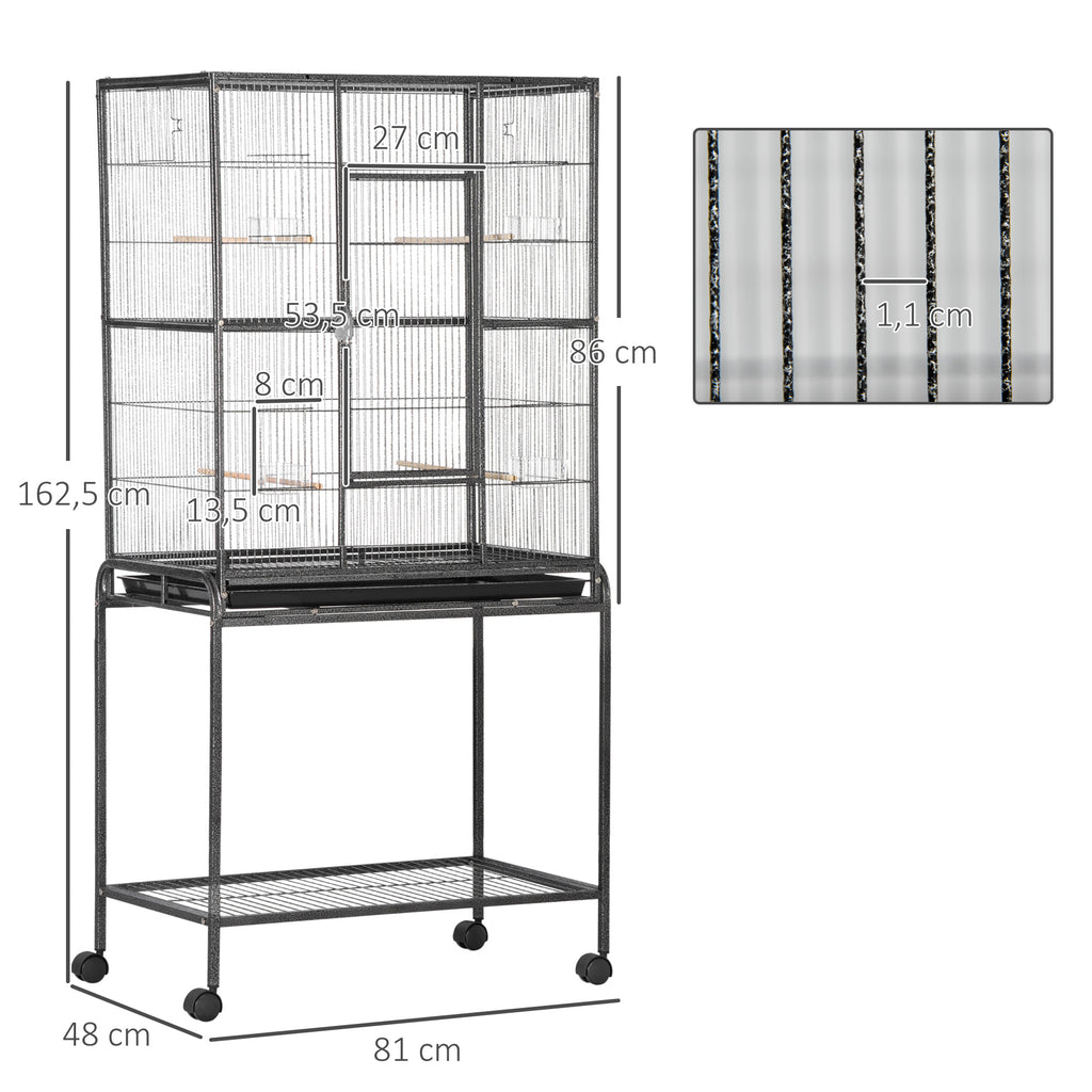 Cage à Oiseaux Portable avec 4 Mangeoires et 4 Perchoirs Pratique 81 x 48 x 162,5 cm Noir et Gris-2