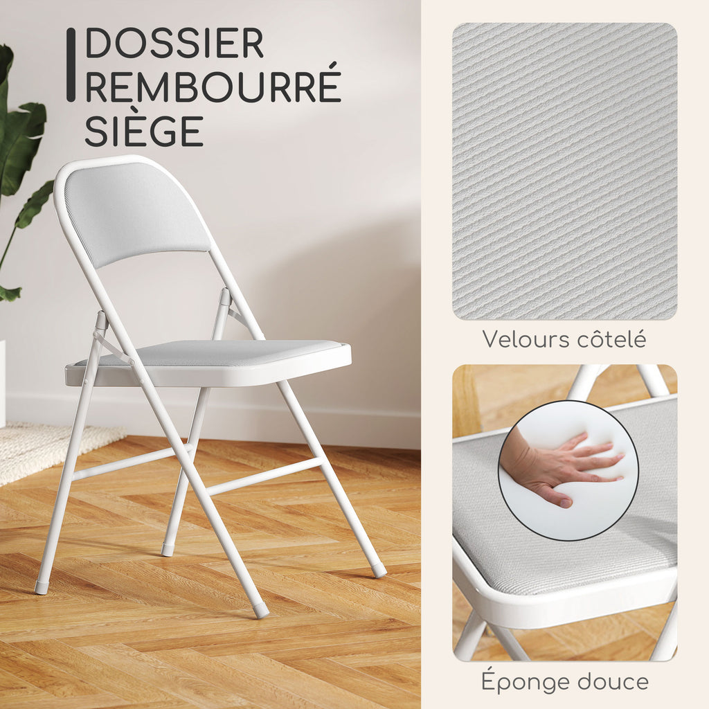 Lot de 4 chaises pliantes chaises de salle à manger portables cadre en acier 45 x 46 x 78 cm blanc-3