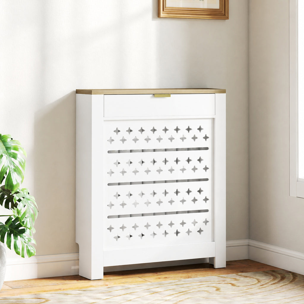 Couvercle de radiateur, cache radiateur avec placard rabattable et étagère supérieur, 78 x 19 x 95,5 cm, blanc-1