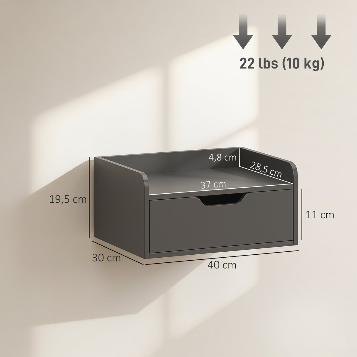Lot de 2 tables de chevet murales tables de nuit suspendues tiroir plateau aspect bois dim. 40L x 30l x 19,5H cm-2