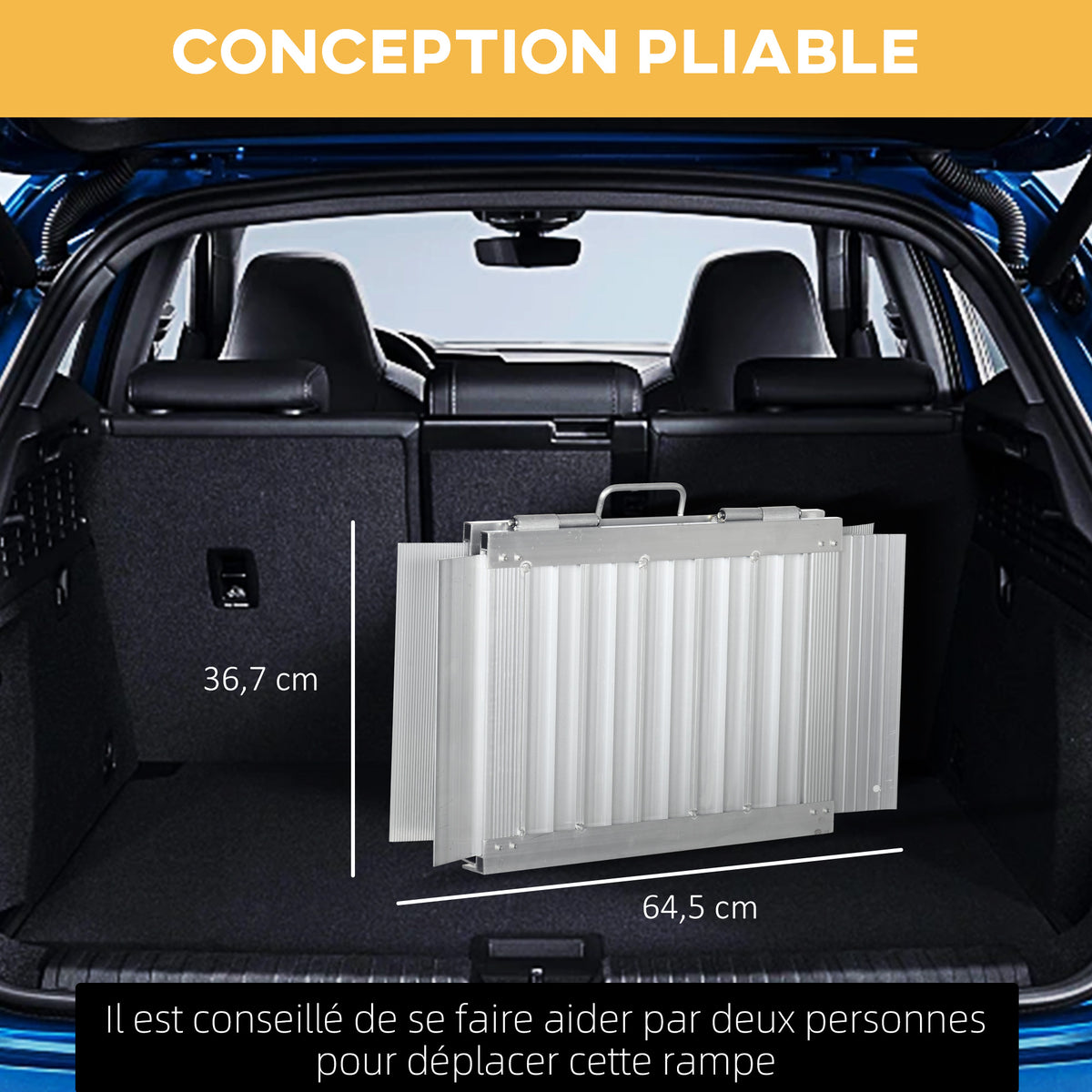 Rampe de fauteuil roulant pliable en alliage d'aluminium antidérapante, avec poignées, charge max. 272 kg, noir-6