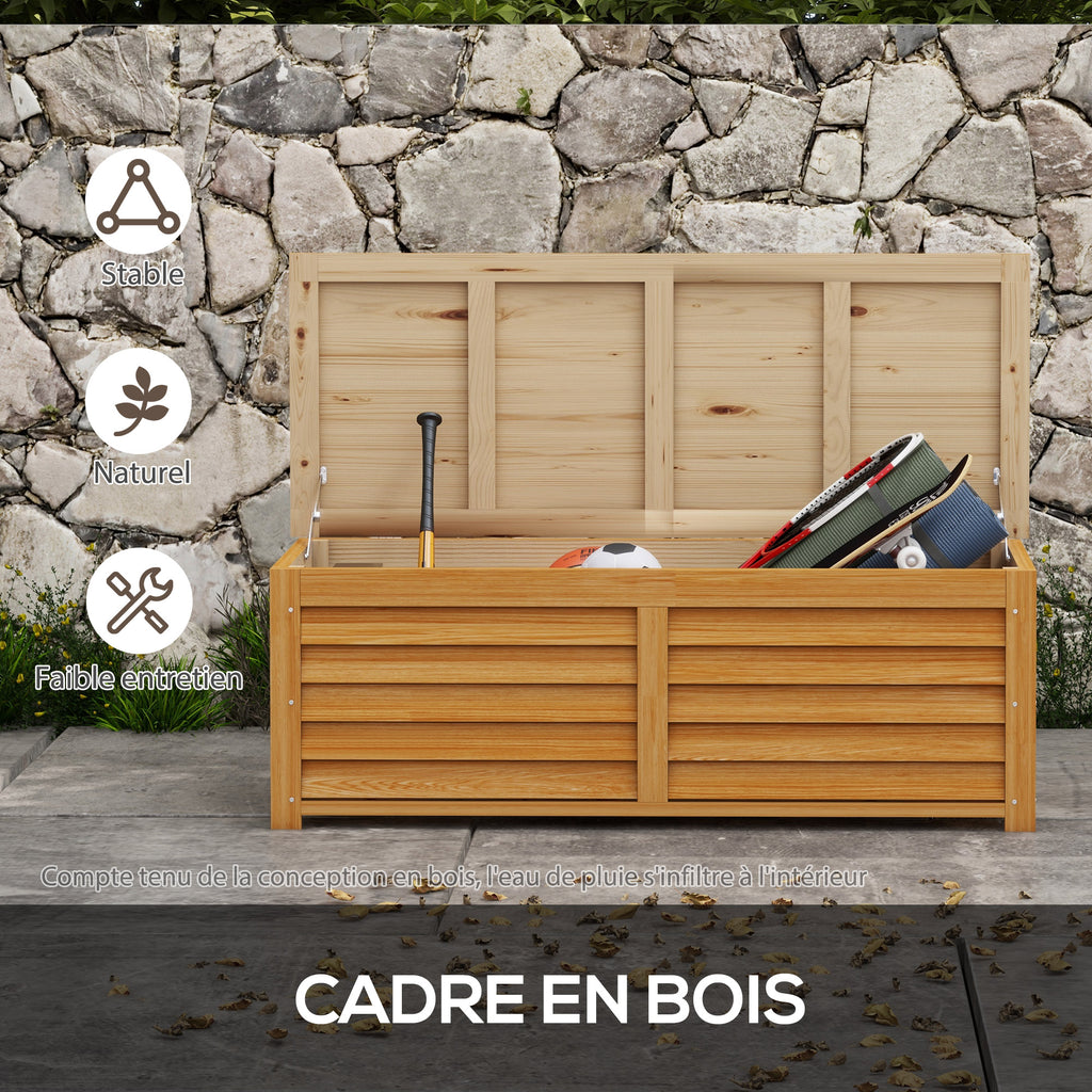 Coffre de rangement extérieur jardin 176L en bois avec poignée, dim. 130L x 50l x 45H cm-5
