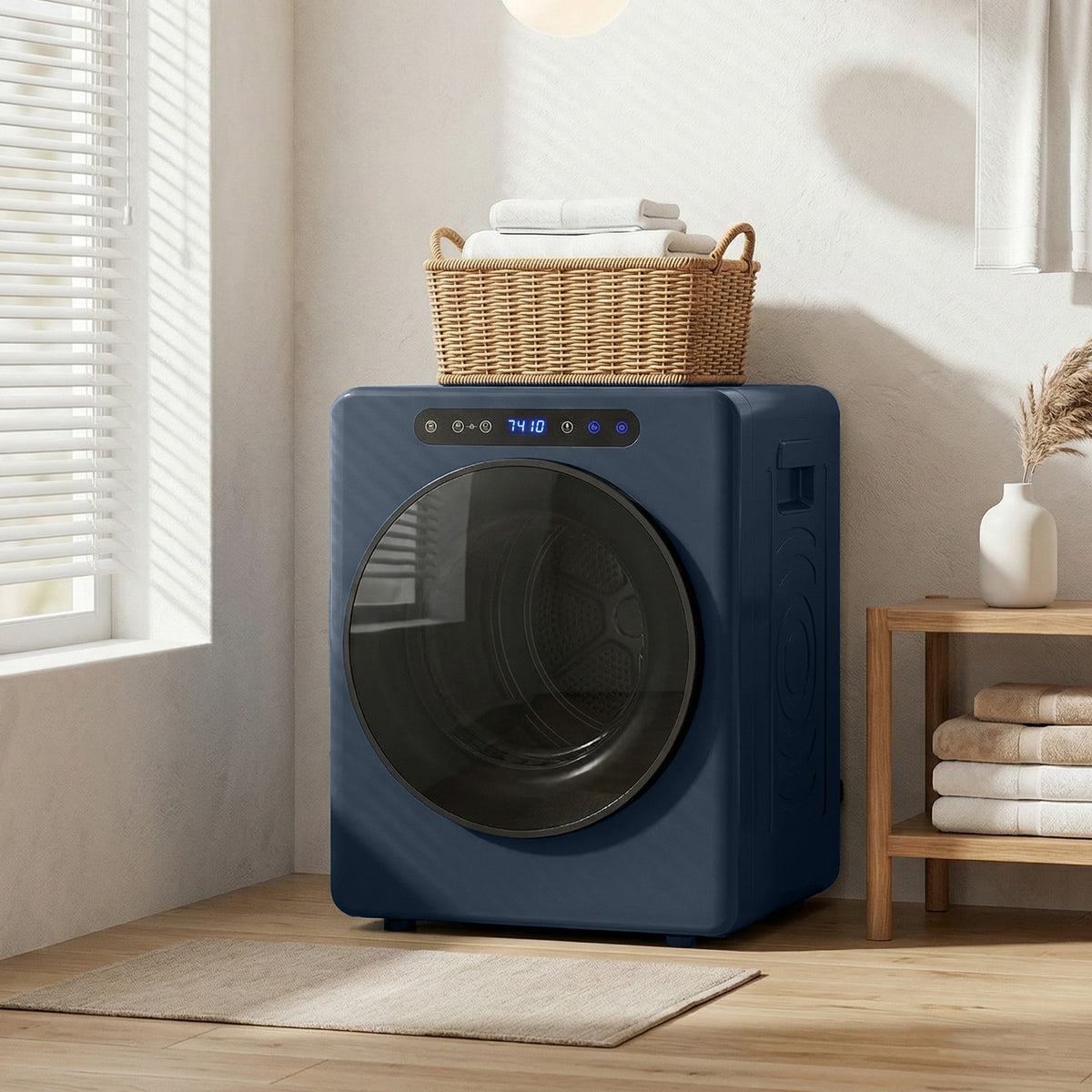Sèche linge à évacuation, sèche-linge électrique 1000 W 3 Kg, modes Extra Dry et ECO, minuterie, acier inoxydable, bleu-9
